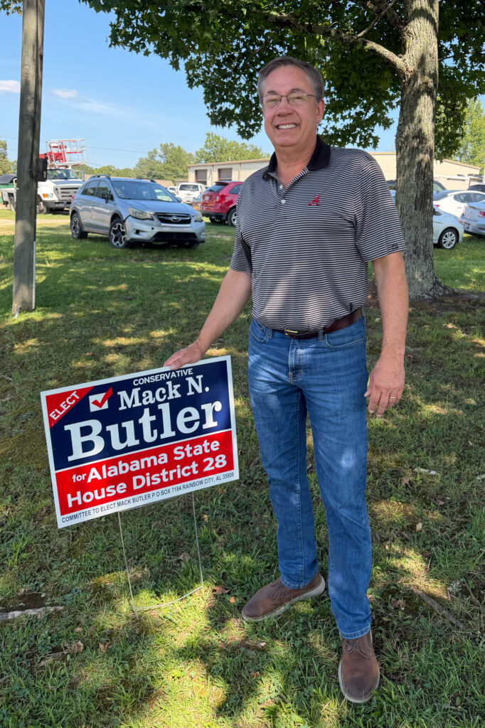 Alabama Rep. Mack Butler in front of the office of his firm Butler Electrical Contractors. Credit: Dennis Pillion/Inside Climate News