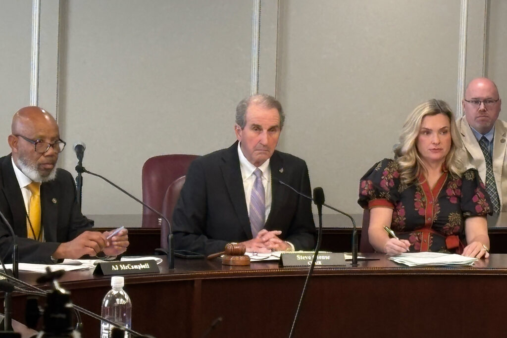 Alabama Rep. Steve Clouse presides as Chairman over a meeting of the House Transportation, Utilities and Infrastructure Committee to discuss HB 392 at the Alabama State House on Feb. 10. Credit: Dennis Pillion/Inside Climate News