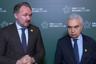 Dan Jørgensen, European Commissioner for Energy and Housing, and Fatih Birol, executive director of the International Energy Agency, called for a temporary pause in a part of the European Union’s methane regulation related to oil and gas imports at a meeting of European energy ministers in Dublin on Tuesday. Credit: European Union