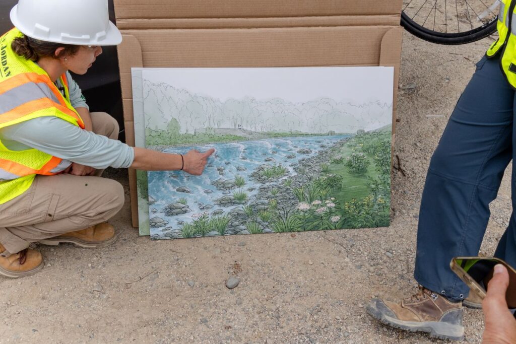 An illustration shows what the finished fishway should look like. Credit: Katherine Emery/The Maine Monitor
