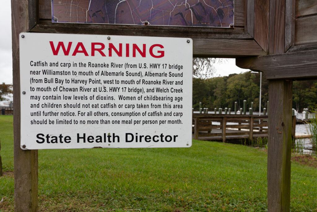 Domtar’s predecessor, Weyerhaeuser, is a paper company that operated along the Roanoke River from 1957 to 2007. During that time, Weyerhaeuser disposed of untreated waste that contained dioxins, furans and mercury. Credit: Lisa Sorg/Inside Climate News