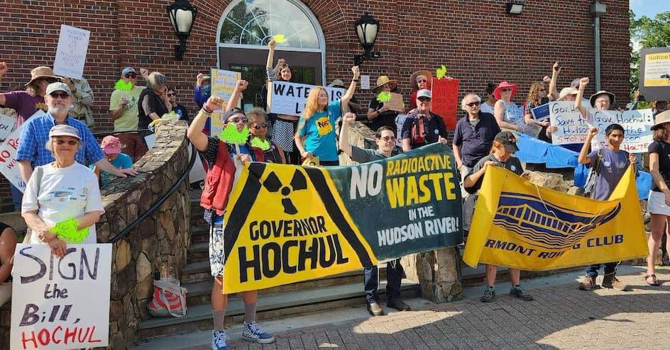 Vann and other activists protest Gov. Kathy Hochul’s plans to discharge treated radioactive wastewater into the Hudson River. Credit: Courtesy of Nancy Vann