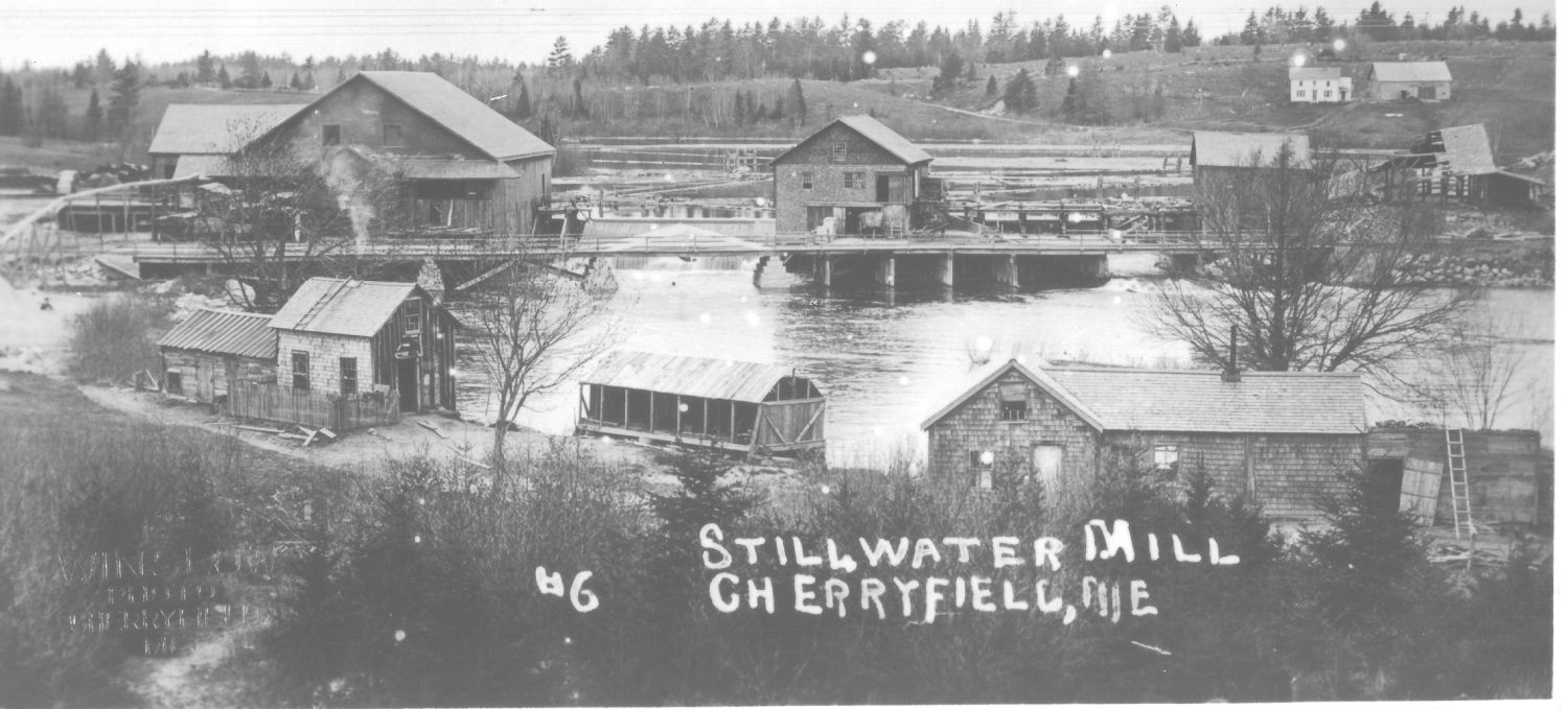 In the late 1800s, a one-mile stretch of the Narraguagus River near the head of tide in Cherryfield contained one of the largest concentrations of water-power-driven mills in Maine, according to a historical account by Phil Harriman published in 1977. Credit: Courtesy of the Cherryfield-Narraguagus Historical Society and the Downeast Salmon Federation