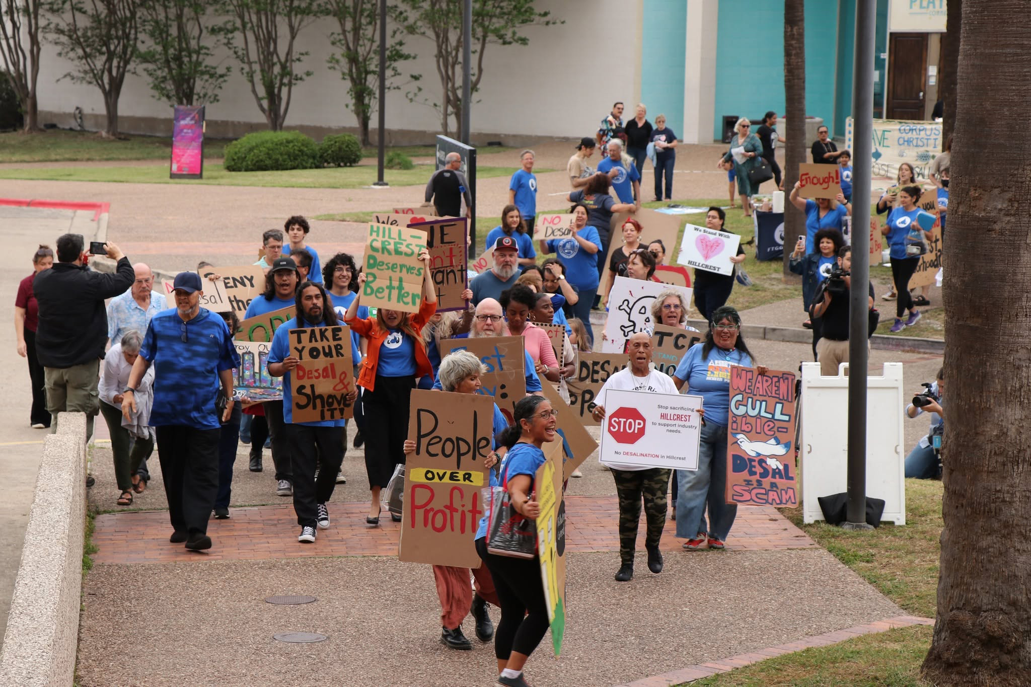 Protesters rally at a public meeting about the desalination project on April 19, 2024. Credit: Courtesy of Hayford Osei