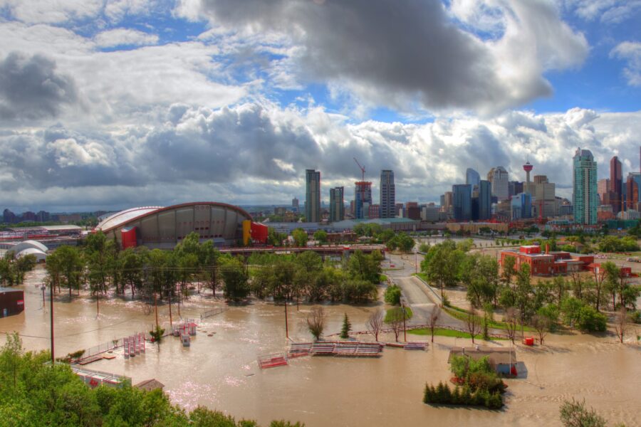 Calgary was under water in June 2013 when the Elbow and Bow rivers flooded and breached simultaneously in a perfect storm of water. Credit: Getty Images.