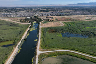 The Emerson Slough, part of a wetland restoration project, sits near a residential neighborhood in Oakley, Calif., on Aug. 1, 2023. Credit: Jane Tyska/Bay Area News Group via Getty Images