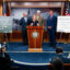 Sen. Shelley Moore Capito (R-W.Va.), joined by Sen. Mike Lee (R-Utah), Sen. Sheldon Whitehouse (D-R.I.) and Sen. Martin Heinrich (D-N.M.), announces the Bipartisan American Affordability and Jobs Act during a press conference on Wednesday. Credit: Bill Clark/CQ-Roll Call via Getty Images