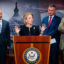 From left: Sen. Mike Lee (R-Utah), Sen. Shelley Moore Capito (R-W.Va.), Sen. Martin Heinrich (D-N.M.) and Sen. Sheldon Whitehouse (D-R.I.) hold a news conference on the Bipartisan American Affordability and Jobs Act in the U.S. Capitol on Sept. 30 . Credit: Bill Clark/CQ-Roll Call via Getty Images