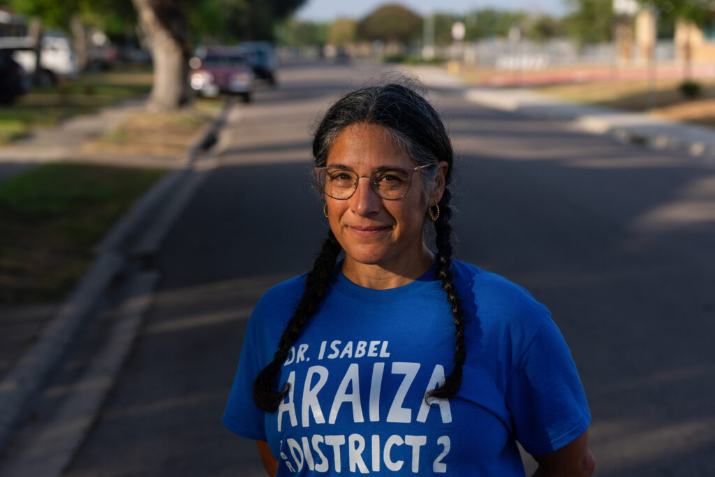 Isabel Araiza, a college professor and candidate for Corpus Christi City Council, fought against the city’s desalination project for a decade. Pictured on Aug. 22. Credit: Jon Shapley/Inside Climate News