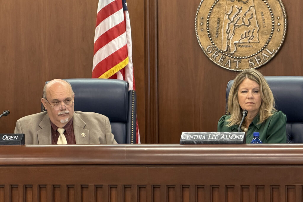 Commissioner Jeremy Oden (left) and President Cynthia Lee Almond during the Alabama Public Service Commission meeting on Tuesday. Credit: Dennis Pillion/Inside Climate News