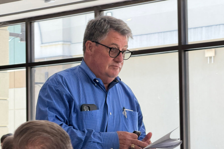 IDE regional sales director Mark Ellison attends a board meeting of the Nueces River Authority on Sept. 25. Credit: Arcelia Martin/Inside Climate News