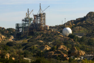 An inactive space shuttle main engine test location at the former Rocketdyne facility in the Santa Susana Mountains above Simi Valley in 2015. (Photo by Anacleto Rapping/Los Angeles Times via Getty Images)