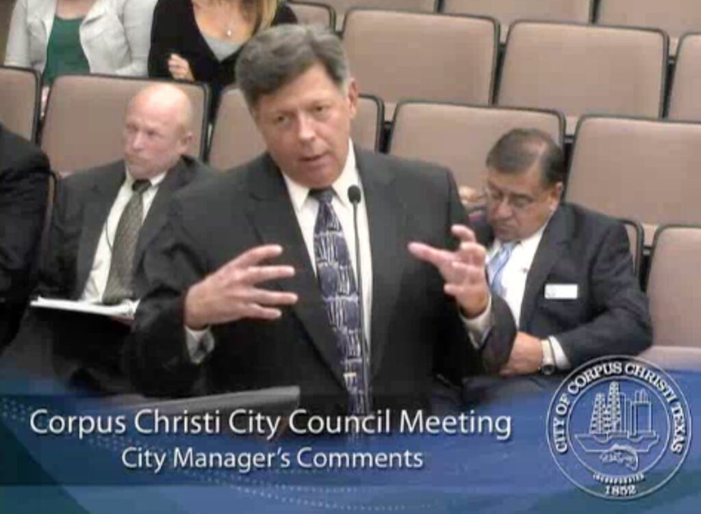 Bob Paulison, executive director of the Coastal Bend Industries Association, speaks to Corpus Christi City Council about seawater desalination on Sept. 8, 2015.