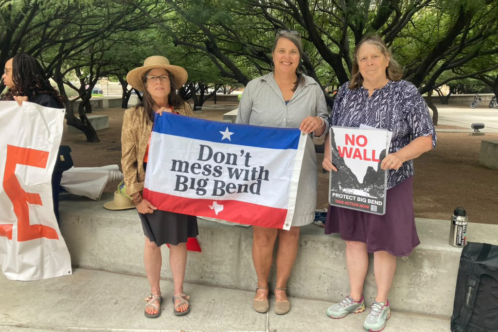 People opposed to a border wall in Big Bend gather outside the federal courthouse in El Paso on Friday. Credit: Martha Pskowski/Inside Climate News