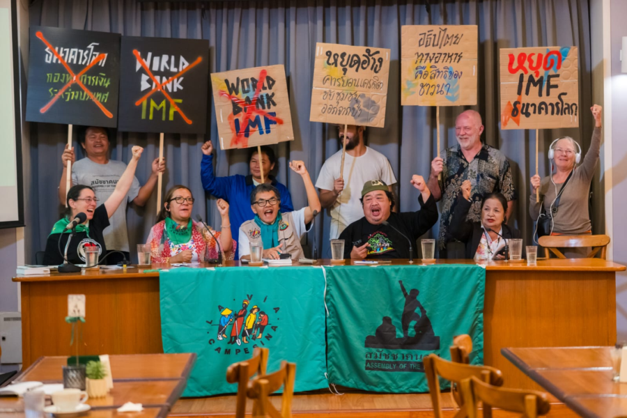 Farmers protest the World Bank and IMF at the organizations' meetings in Bangkok last week. Credit: Courtesy of La Via Campesina